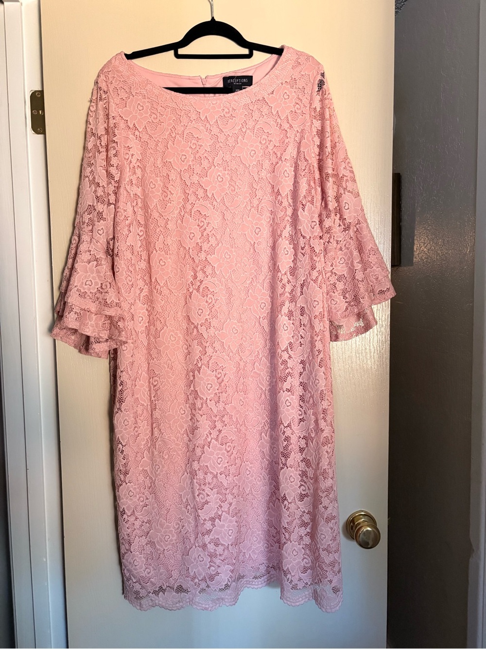 NWT Perceptions Dusty Pink Lace Midi Dress with Bell Sleeves
